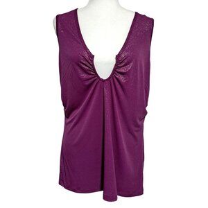 Vintage Torrid Size 1 Purple Sparkly Shimmer Ruched Side Keyhole Tank Top Plus 1